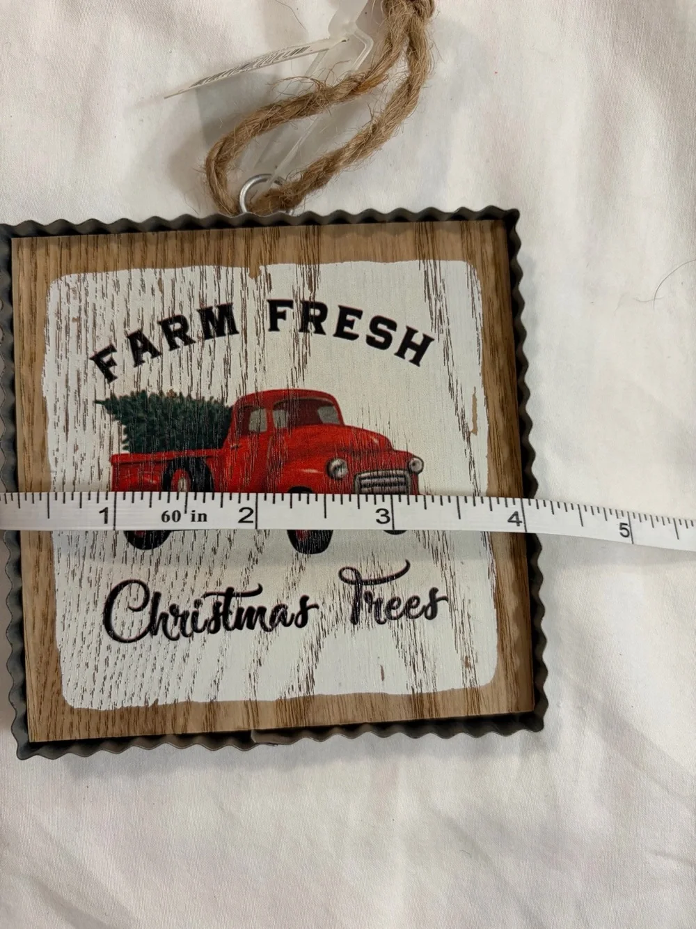 Holiday Time Farm Fresh Christmas Trees Red Truck Hanging Sign Ornament New
